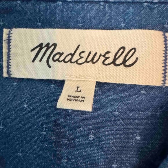 Madewell Denim Swiss Dot Short Sleeve Button Down Top Size L - Picture 5 of 6